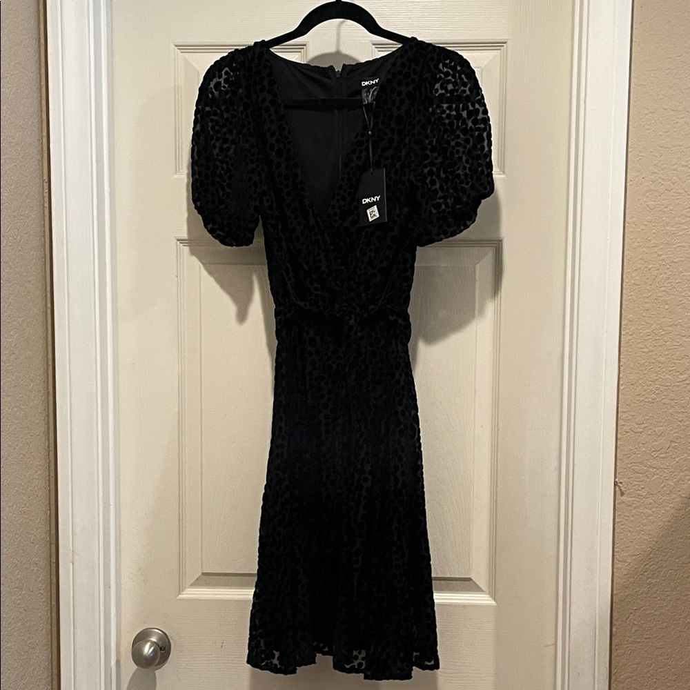 DKNY Black Textured Midi Dress